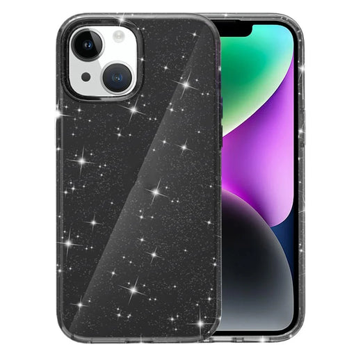AMORUS For iPhone 15 Plus / 14 Plus Case Soft TPU Hard PC Back Shockproof Phone Cover - Glitter Black - 1