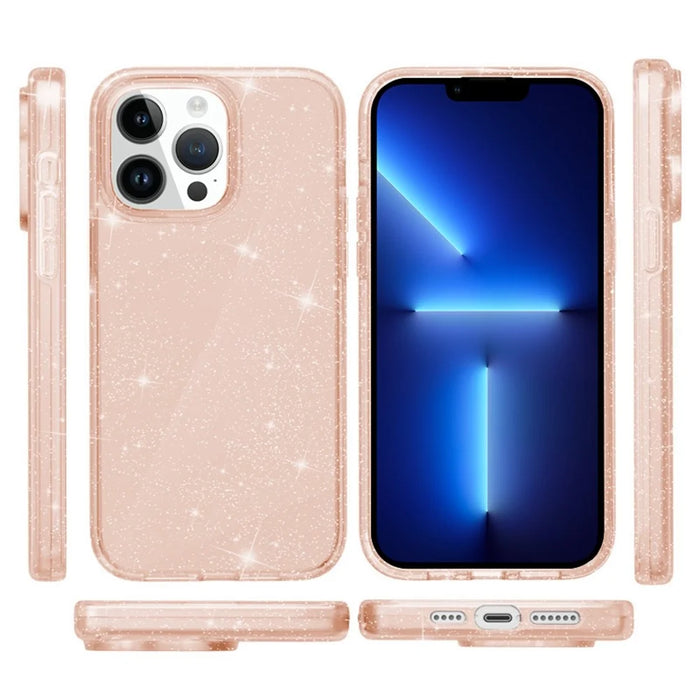 AMORUS For iPhone 13 Pro Case Soft TPU Hard PC Back Shockproof Phone Cover - Glitter Gold - 5