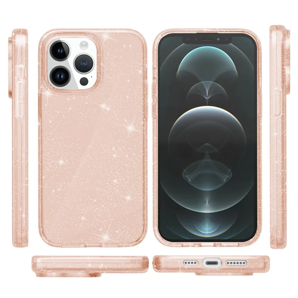 AMORUS For iPhone 12 Pro / 12 Case Soft TPU Hard PC Back Shockproof Phone Cover - Glitter Gold - 5