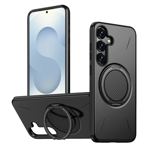 For Samsung Galaxy S25+ / Galaxy S24+ Magnetic Case Rotating Kickstand TPU + PC Phone Cover - Black - 1