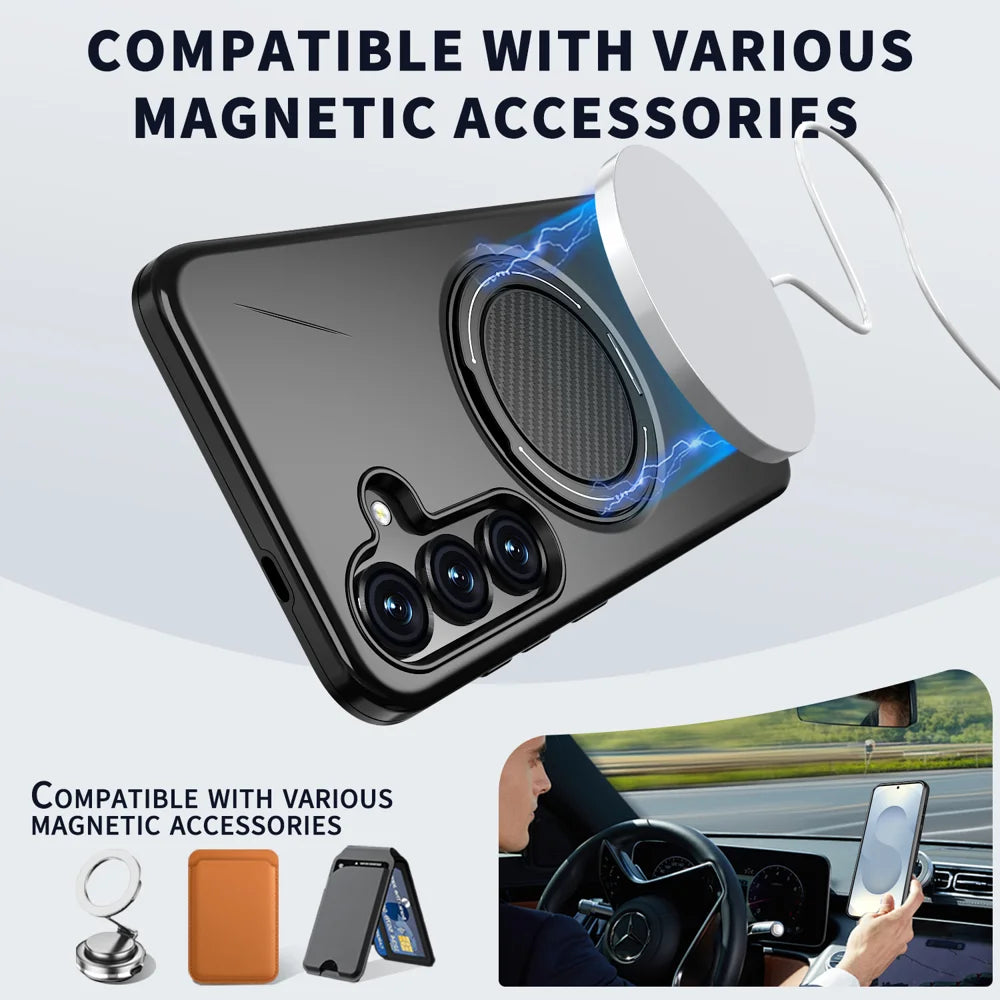 For Samsung Galaxy S25+ / Galaxy S24+ Magnetic Case Rotating Kickstand TPU + PC Phone Cover - Black - 2