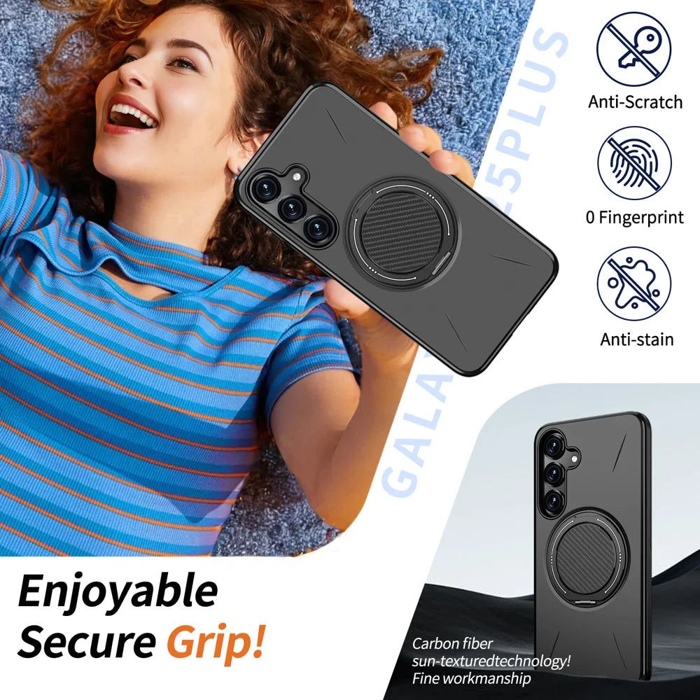 For Samsung Galaxy S25+ / Galaxy S24+ Magnetic Case Rotating Kickstand TPU + PC Phone Cover - Black - 3