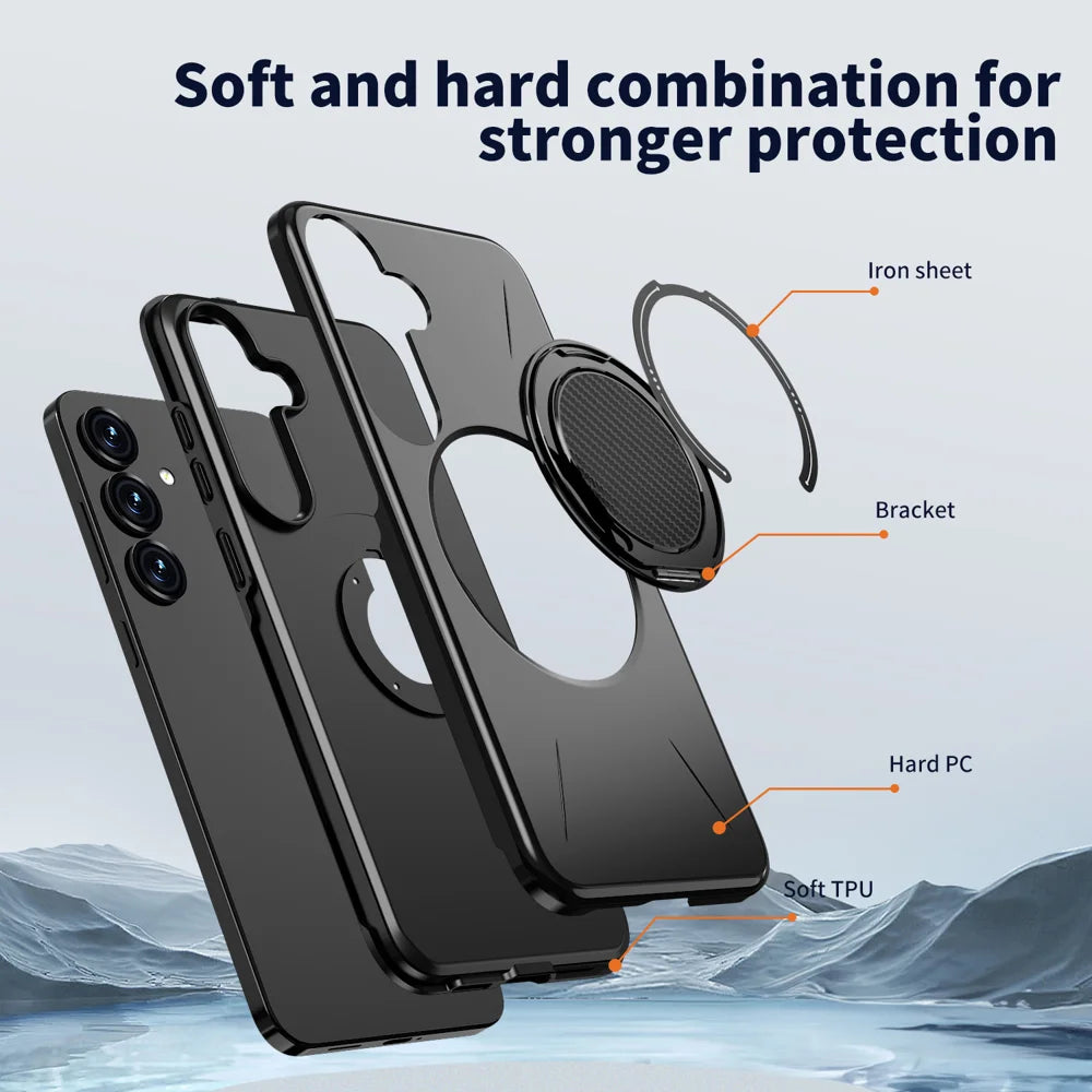 For Samsung Galaxy S25+ / Galaxy S24+ Magnetic Case Rotating Kickstand TPU + PC Phone Cover - Black - 6