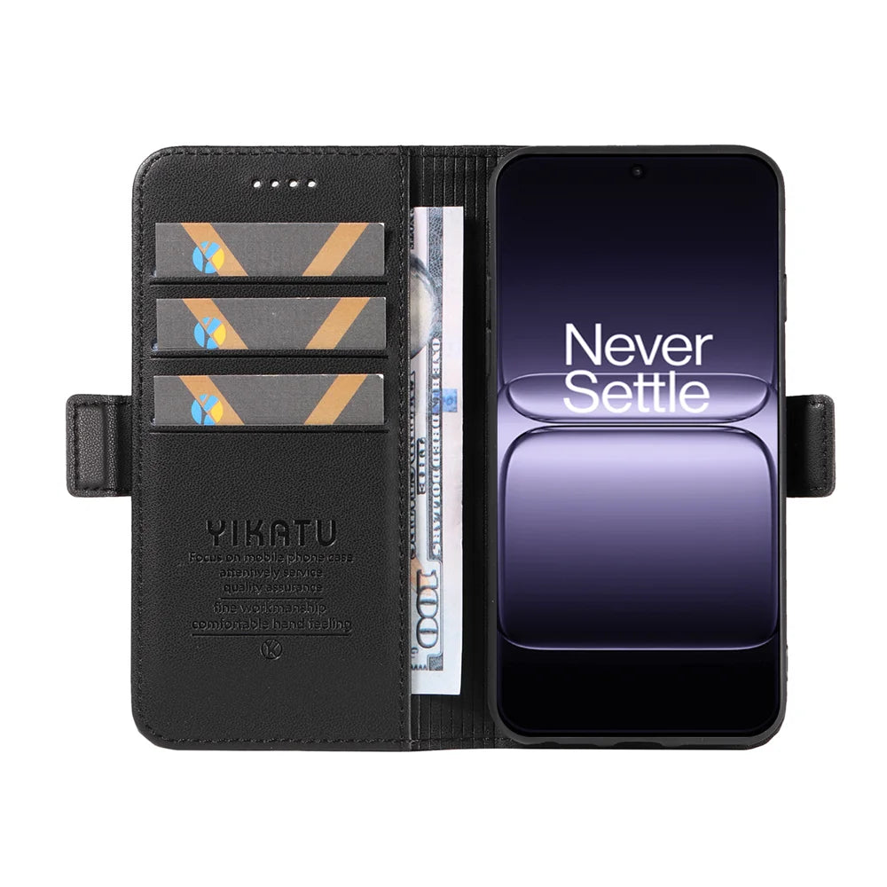 YIKATU For OnePlus 13T 5G Wallet Phone Case  YK-003 Leather Stand Cover -  Black - 2