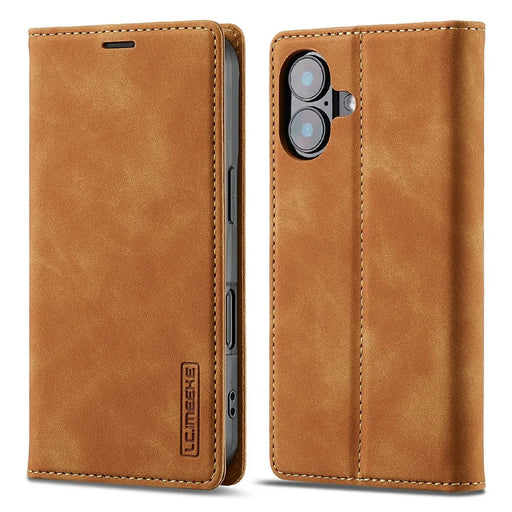 LC.IMEEKE For iPhone 17 Case Wallet Microfiber Leather Phone Cover - Brown - 1