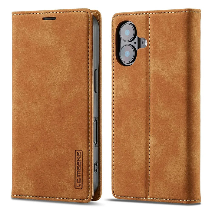 LC.IMEEKE For iPhone 17 Case Wallet Microfiber Leather Phone Cover - Brown - 1