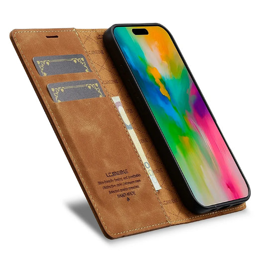 LC.IMEEKE For iPhone 17 Case Wallet Microfiber Leather Phone Cover - Brown - 2