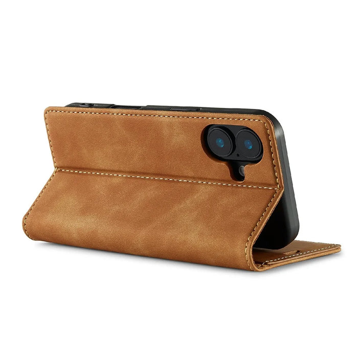 LC.IMEEKE For iPhone 17 Case Wallet Microfiber Leather Phone Cover - Brown - 4