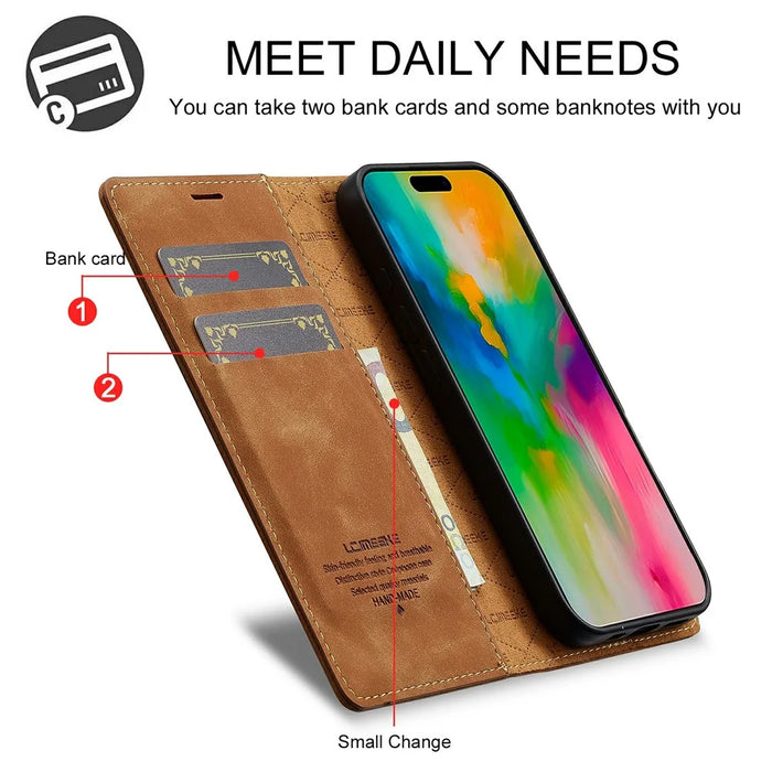 LC.IMEEKE For iPhone 17 Case Wallet Microfiber Leather Phone Cover - Brown - 5