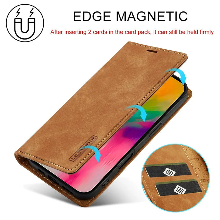 LC.IMEEKE For iPhone 17 Case Wallet Microfiber Leather Phone Cover - Brown - 7