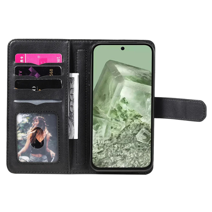 For Google Pixel 8a Leather Case with 10 Card Holder Phone Cover Stand - Black - 3