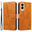 For Samsung Galaxy S25 Edge Wallet Case T-Shape Lines Leather Phone Cover Stand - Brown - 1