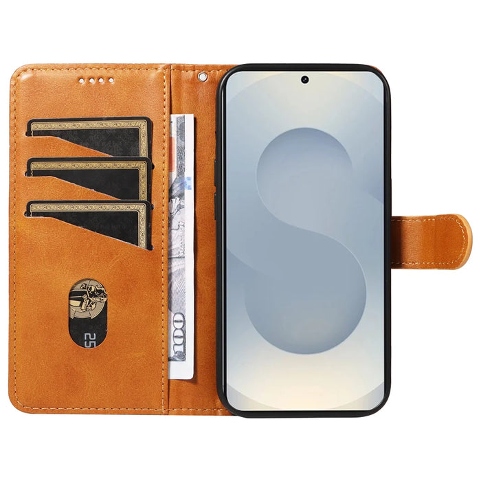 For Samsung Galaxy S25 Edge Wallet Case T-Shape Lines Leather Phone Cover Stand - Brown - 2