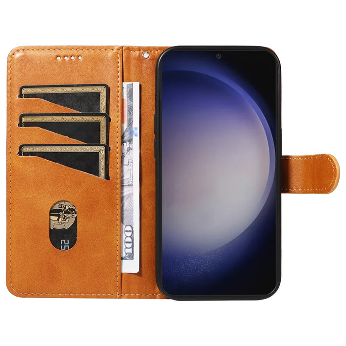 For Samsung Galaxy S24 / Galaxy S25 Wallet Case T-Shape Lines Leather Phone Cover Stand - Brown - 2