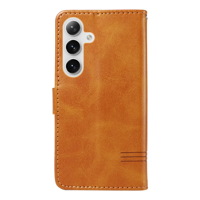 For Samsung Galaxy S24 / Galaxy S25 Wallet Case T-Shape Lines Leather Phone Cover Stand - Brown - 7