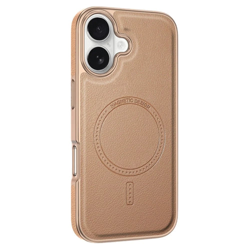 For iPhone 17 Magnetic Case Electroplating Edge PU + TPU + PC Phone Cover - Desert Gold - 1