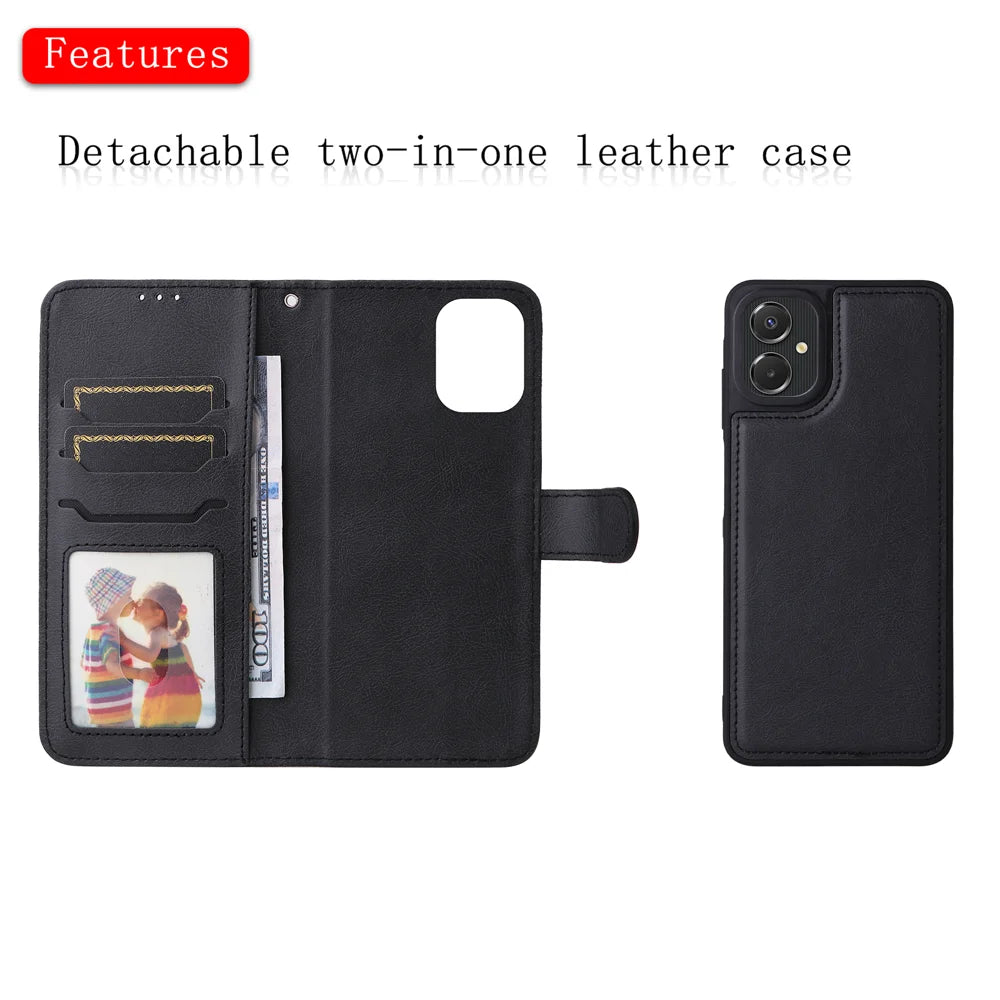 For Samsung Galaxy A06 5G / Galaxy A06 4G Case 2 in 1 Detachable Magnetic Leather Wallet Mobile Cover with Strap - Black - 2