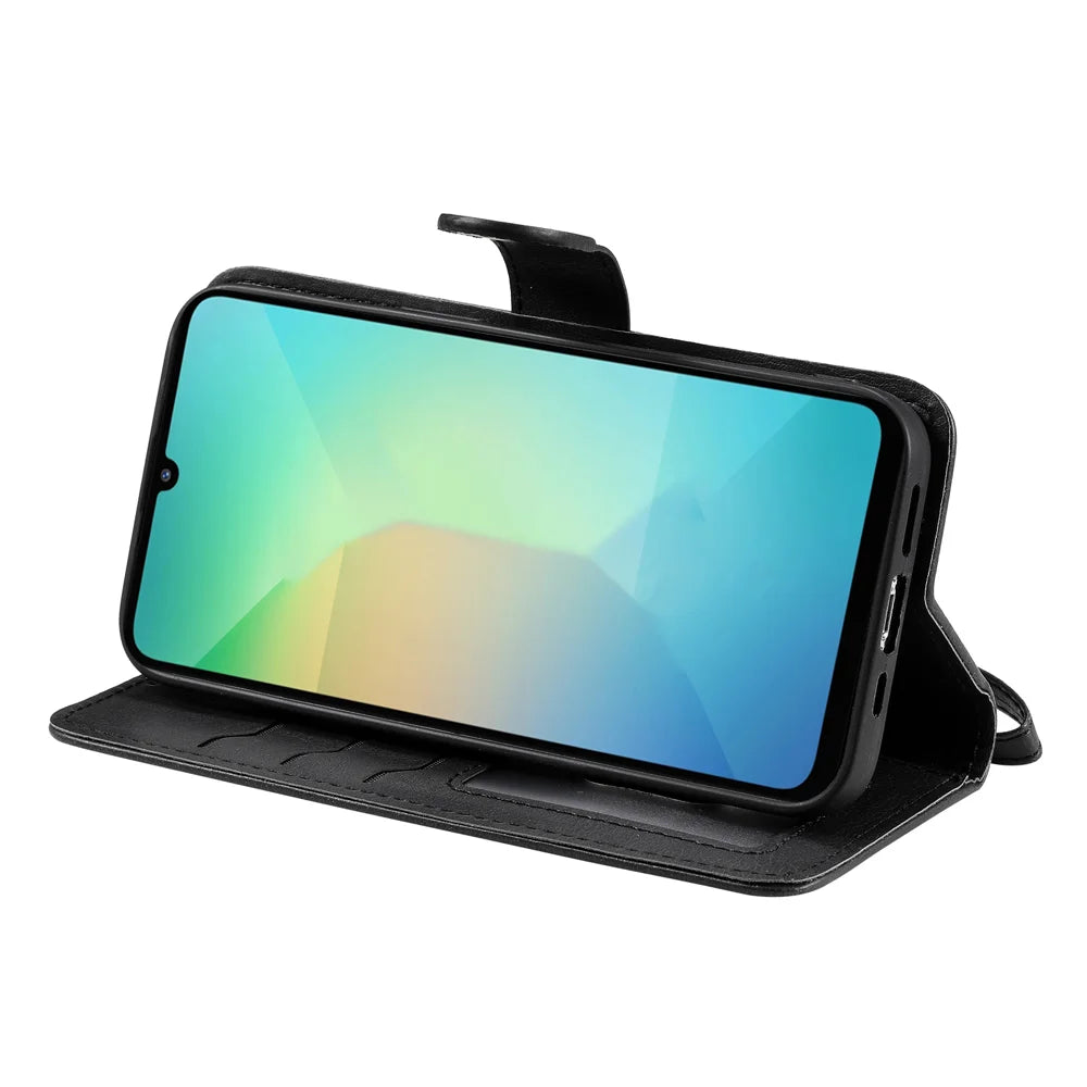 For Samsung Galaxy A06 5G / Galaxy A06 4G Case 2 in 1 Detachable Magnetic Leather Wallet Mobile Cover with Strap - Black - 4