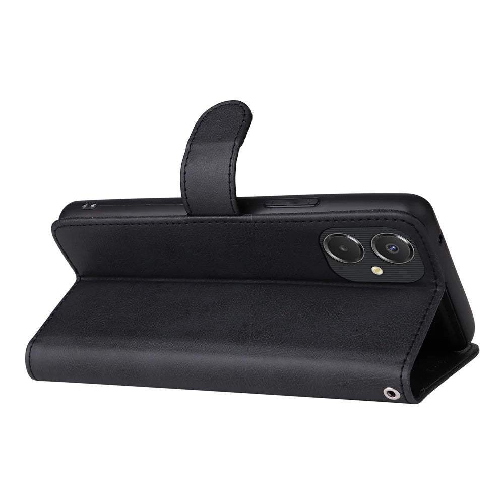 For Samsung Galaxy A06 5G / Galaxy A06 4G Case 2 in 1 Detachable Magnetic Leather Wallet Mobile Cover with Strap - Black - 5