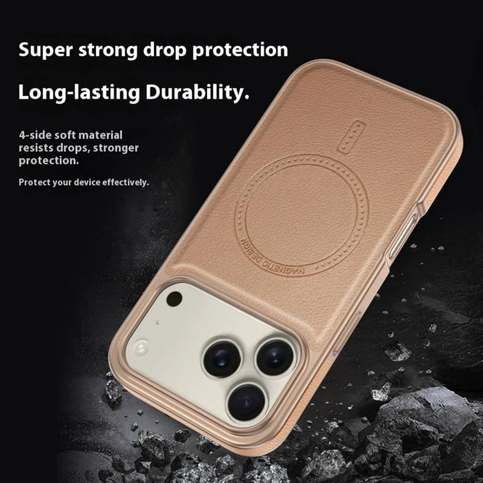 For iPhone 17 Pro Magnetic Case Electroplating Edge PU + TPU + PC Phone Cover - Desert Gold - 6