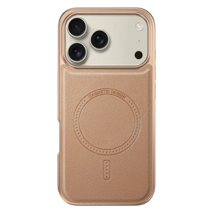 For iPhone 17 Pro Max Magnetic Case Electroplating Edge PU + TPU + PC Phone Cover - Desert Gold - 2