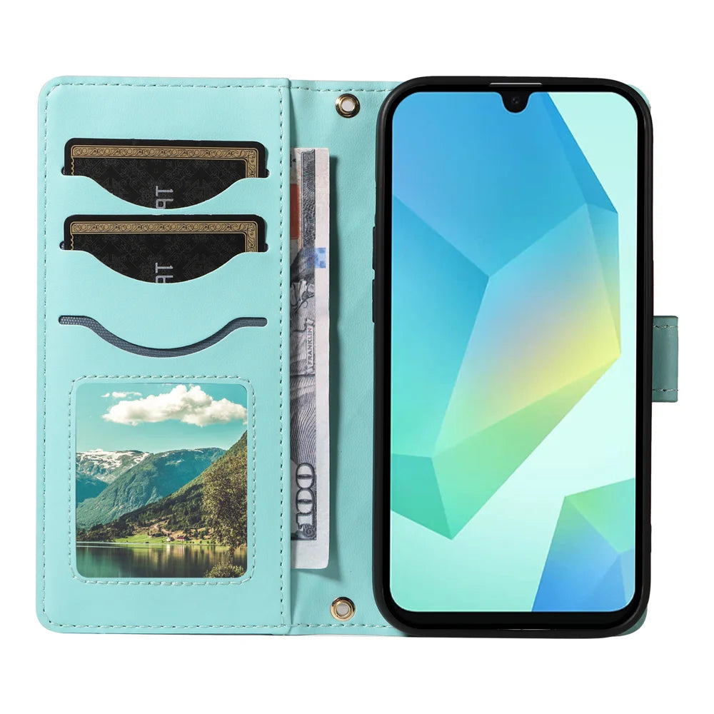 For Samsung Galaxy A18 5G / A17 5G / A26 5G / A16 5G  / A16 4G  Wallet Case Rhombus Leather Phone Cover with Strap - Green - 2