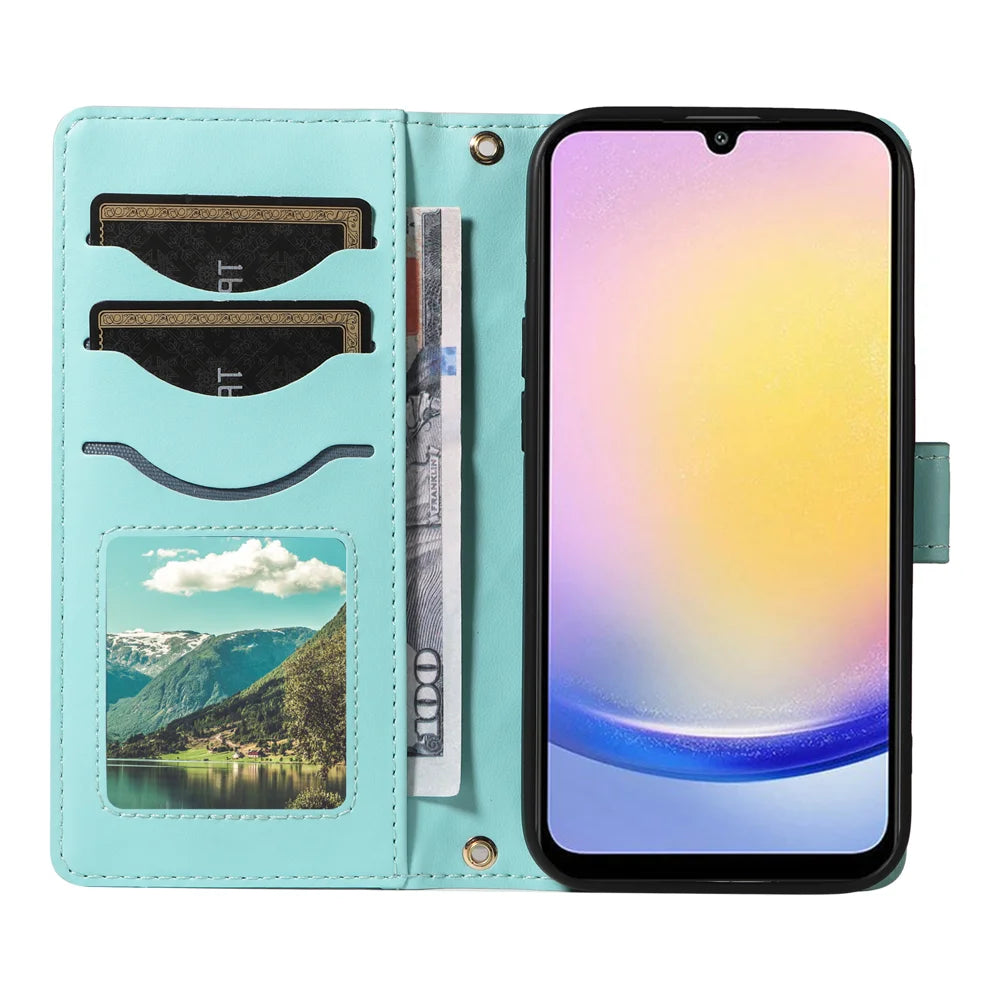For Samsung Galaxy A25 5G (Global) (161mm) Wallet Case Rhombus Leather Phone Cover with Strap - Green - 2