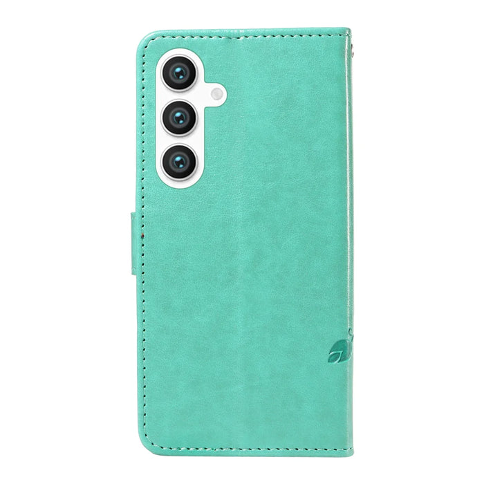 For Samsung Galaxy S24 / Galaxy S25 PU Leather Cases Flower Pattern Wallet Stand Phone Cover with Strap - Green - 6
