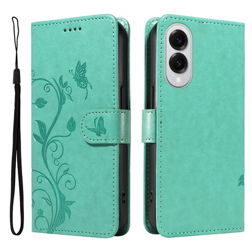 For Samsung Galaxy S25 Edge PU Leather Cases Flower Pattern Wallet Stand Phone Cover with Strap - Green - 1