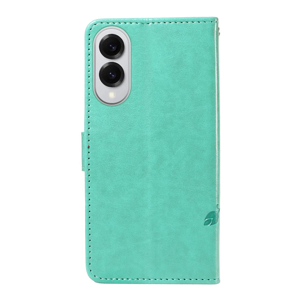 For Samsung Galaxy S25 Edge PU Leather Cases Flower Pattern Wallet Stand Phone Cover with Strap - Green - 6