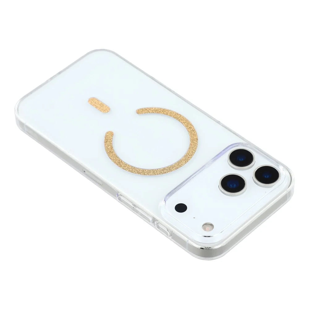 For iPhone 17 Pro Max Magnetic Case Glitter Ring 1.5mm Hard PC Clear Phone Cover - Gold - 4