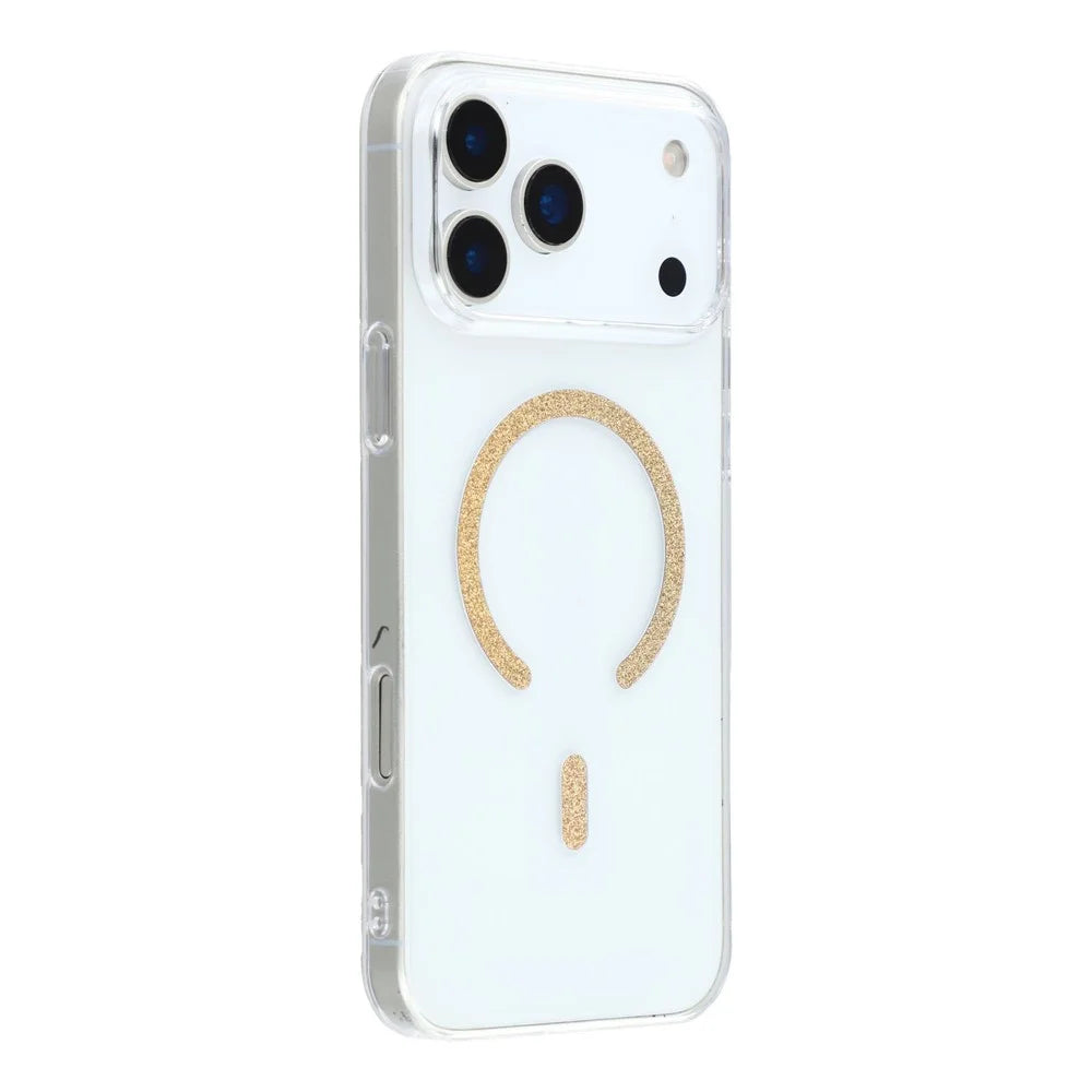 For iPhone 17 Pro Magnetic Case Glitter Ring 1.5mm Hard PC Clear Phone Cover - Gold - 3