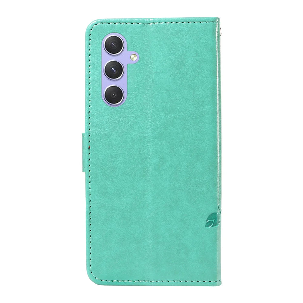 For Samsung Galaxy A54 5G PU Leather Cases Flower Pattern Wallet Stand Phone Cover with Strap - Green - 6