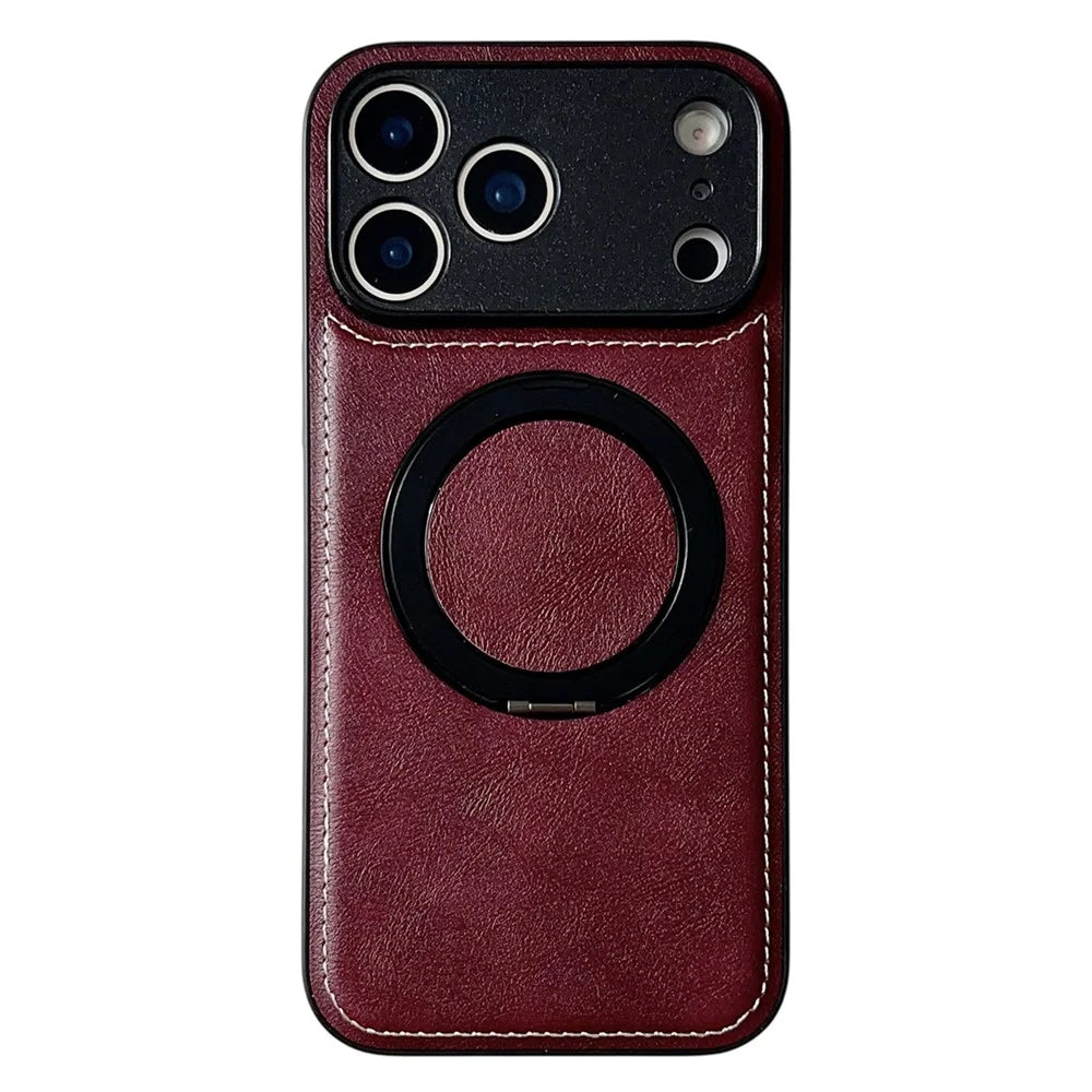 For iPhone 17 Pro Magnetic Case Calf Texture PU + TPU + PC Kickstand Phone Cover - Red - 1