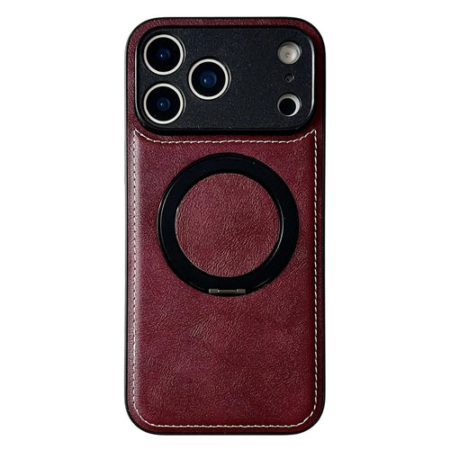 For iPhone 17 Pro Magnetic Case Calf Texture PU + TPU + PC Kickstand Phone Cover - Red - 1