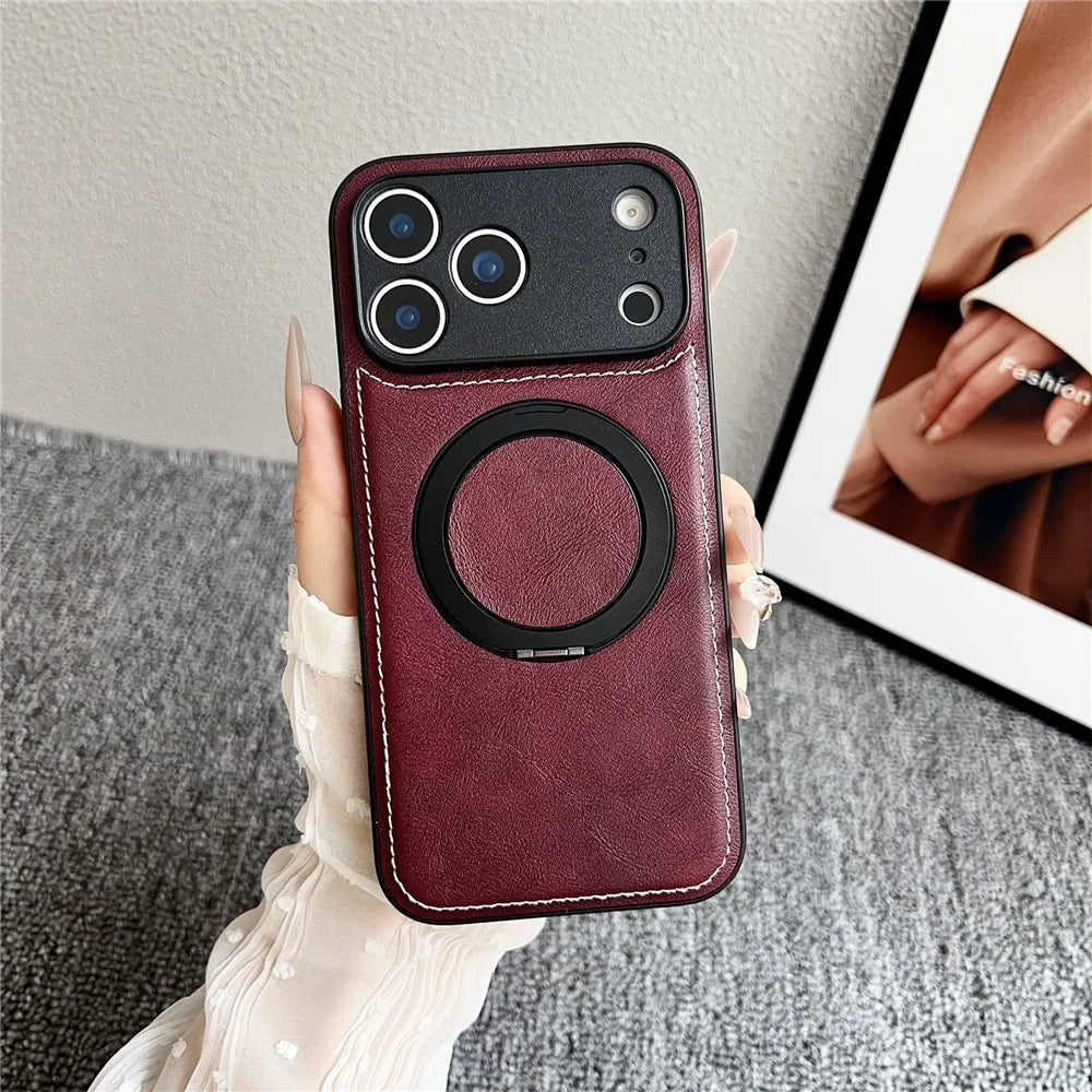 For iPhone 17 Pro Magnetic Case Calf Texture PU + TPU + PC Kickstand Phone Cover - Red - 2