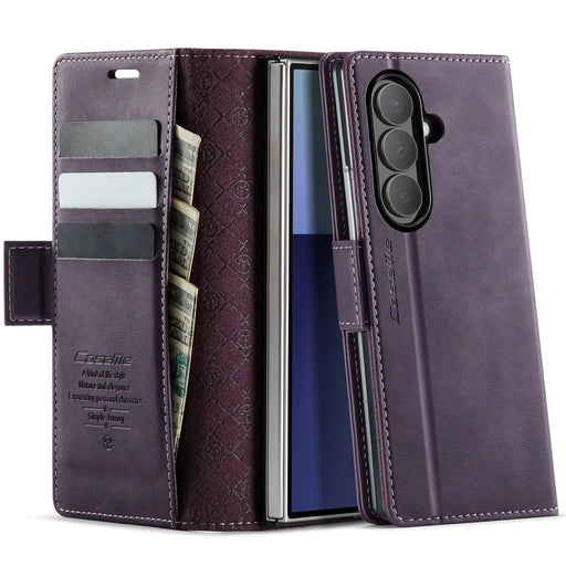CASEME For Samsung Galaxy Z Fold7 5G Case  033 Series RFID Blocking Wallet Stand Calf Texture Leather Phone Cover - Purple - 1