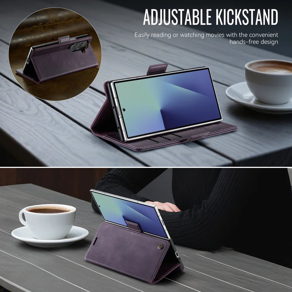 CASEME For Samsung Galaxy Z Fold7 5G Case  033 Series RFID Blocking Wallet Stand Calf Texture Leather Phone Cover - Purple - 5