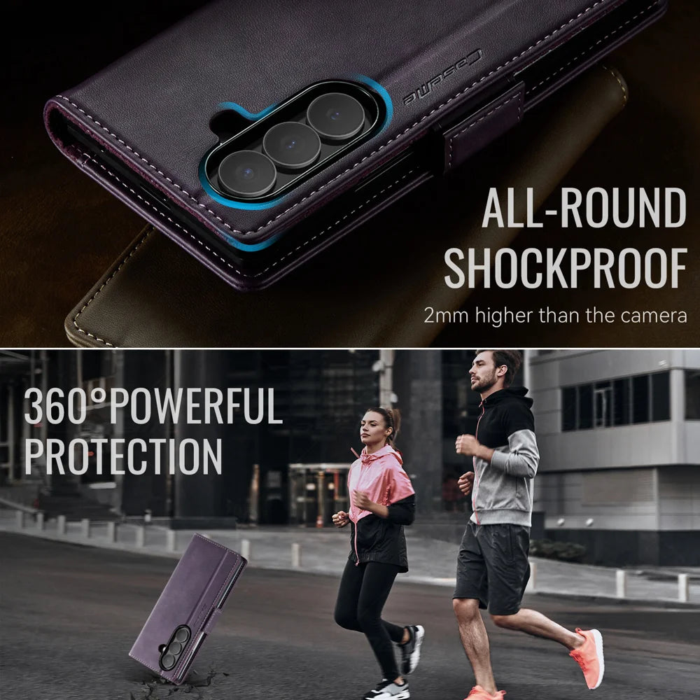 CASEME For Samsung Galaxy Z Fold7 5G Case  033 Series RFID Blocking Wallet Stand Calf Texture Leather Phone Cover - Purple - 6