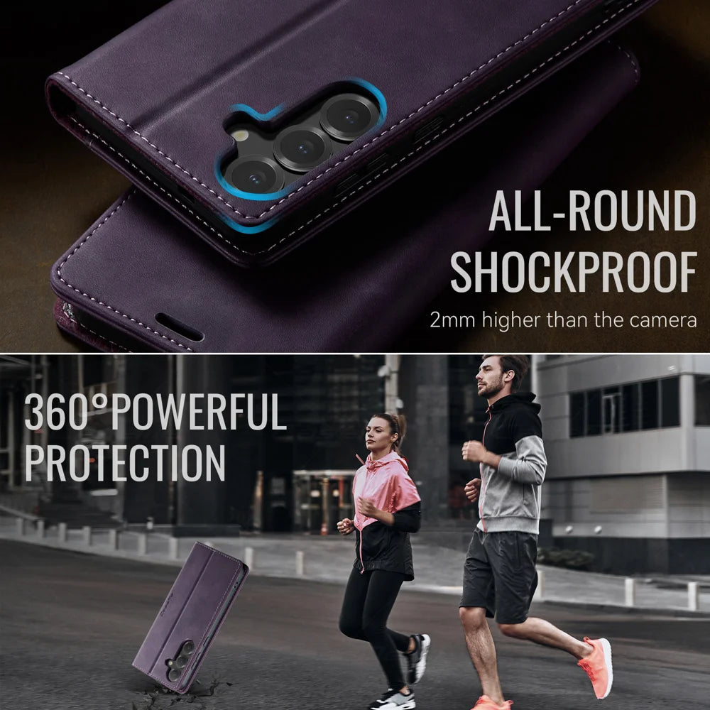 CASEME For Samsung Galaxy S25 FE Case  033 Series RFID Blocking Wallet Stand Calf Texture Leather Phone Cover - Purple - 6