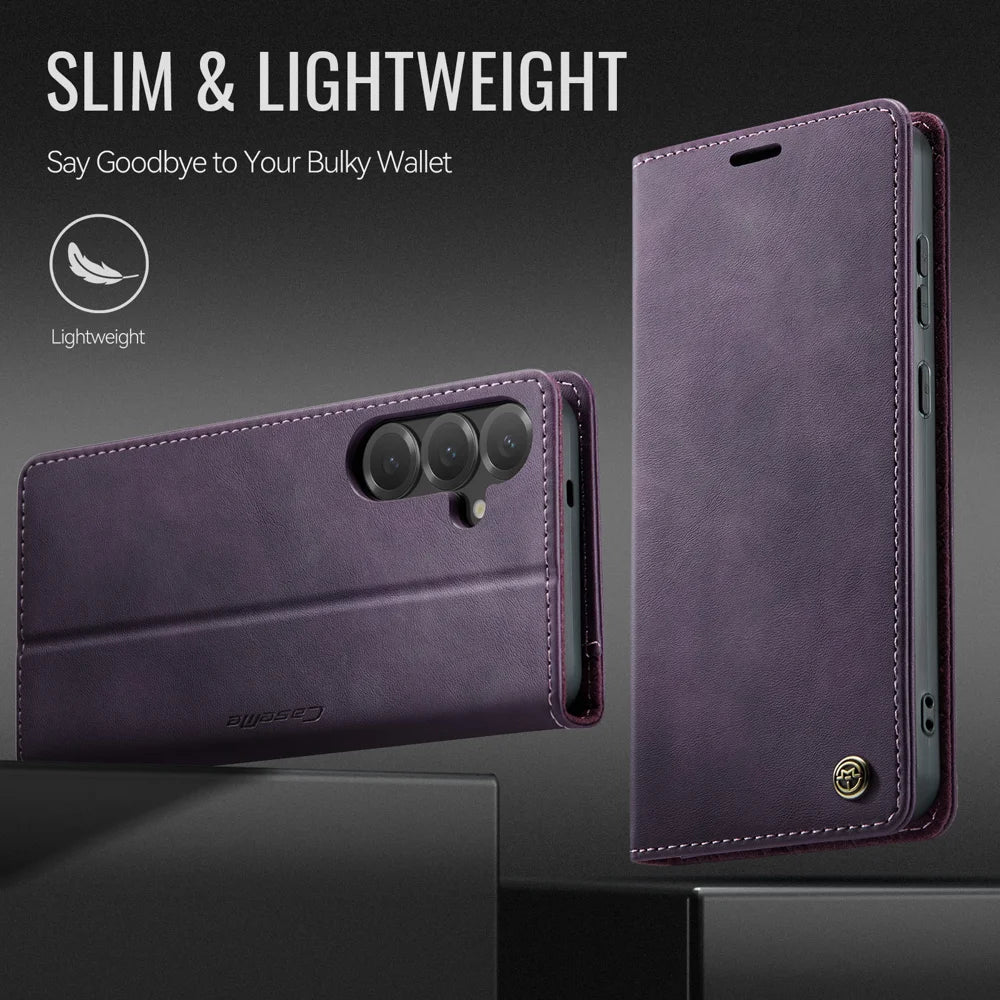CASEME For Samsung Galaxy S25 FE Case  033 Series RFID Blocking Wallet Stand Calf Texture Leather Phone Cover - Purple - 7