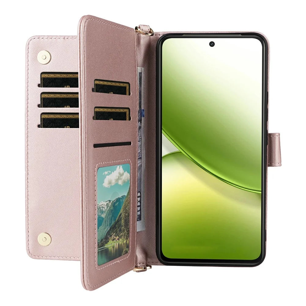 For vivo Y400 4G / Y400 5G Case with Shoulder  /  Wrist Strap Leather Phone Cover Stand Wallet - Pink - 2