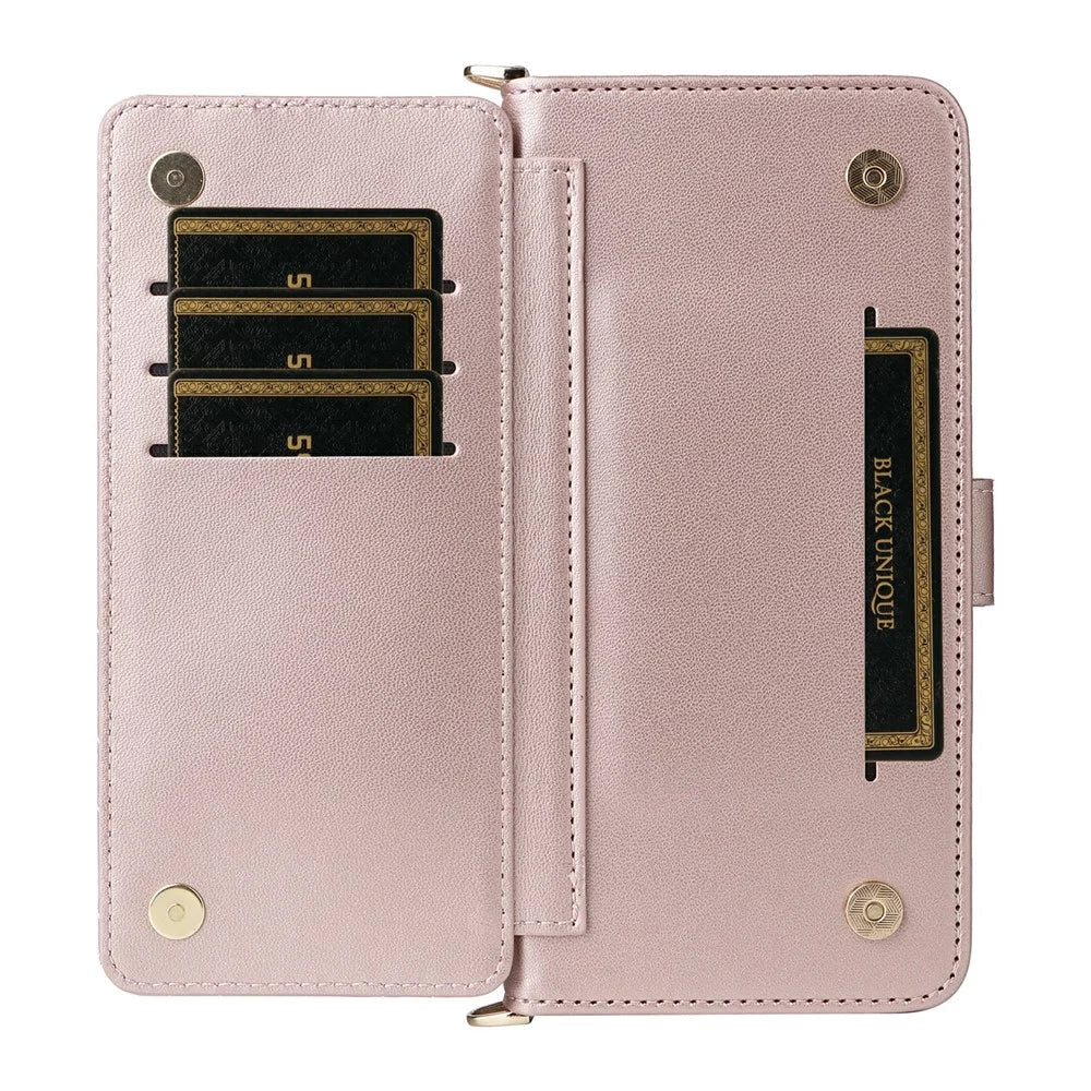 For vivo Y400 4G / Y400 5G Case with Shoulder  /  Wrist Strap Leather Phone Cover Stand Wallet - Pink - 4