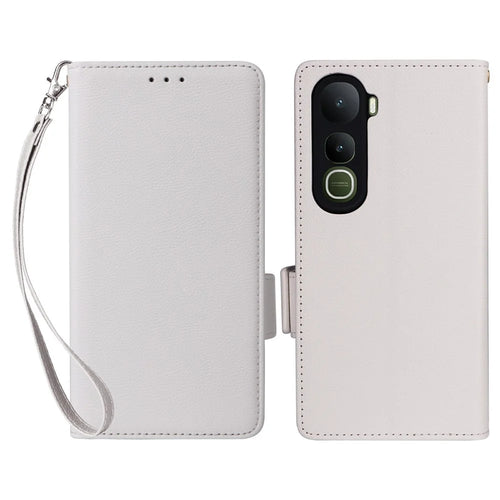 For vivo Y400 4G / Y400 5G Case with Wrist Strap Litchi Texture PU Leather Wallet Phone Cover - White - 1