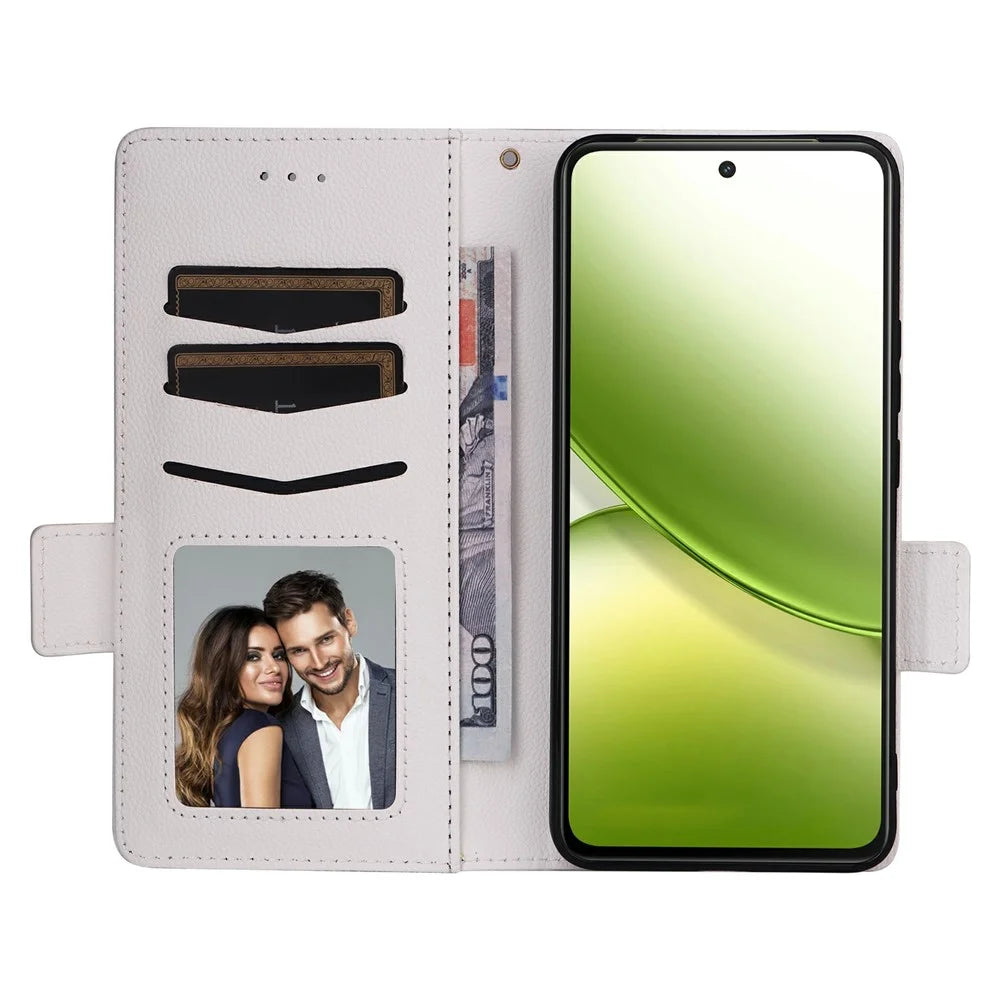 For vivo Y400 4G / Y400 5G Case with Wrist Strap Litchi Texture PU Leather Wallet Phone Cover - White - 2