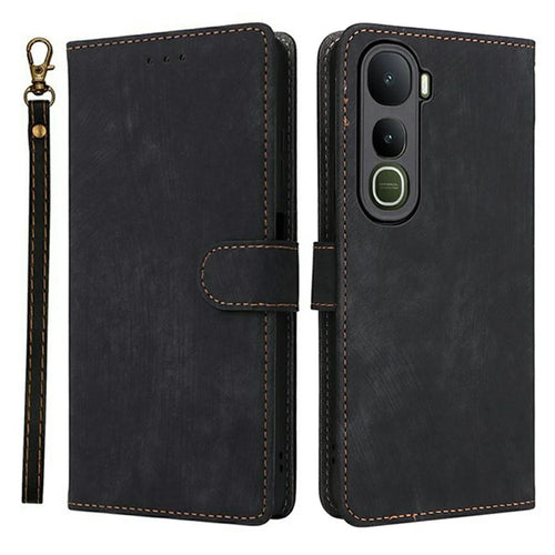 For vivo Y400 5G / 4G Case Wallet RFID Blocking PU Leather Phone Cover Stand with Strap - Black - 1