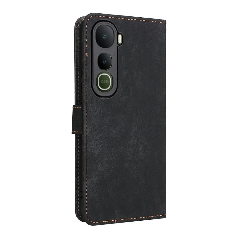 For vivo Y400 5G / 4G Case Wallet RFID Blocking PU Leather Phone Cover Stand with Strap - Black - 7