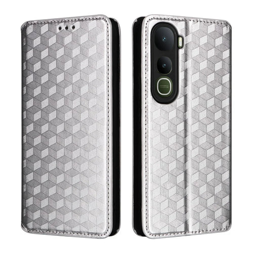 For vivo Y400 5G  /  4G Case Wallet Rhombus Imprinted Leather Phone Cover - Silver - 1