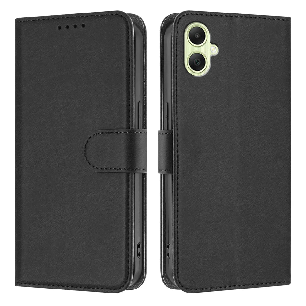 For Samsung Galaxy A08 5G / A08 4G / A07 4G / A06 5G Leather Case Solid Color Phone Cover with Wallet - Black - 1