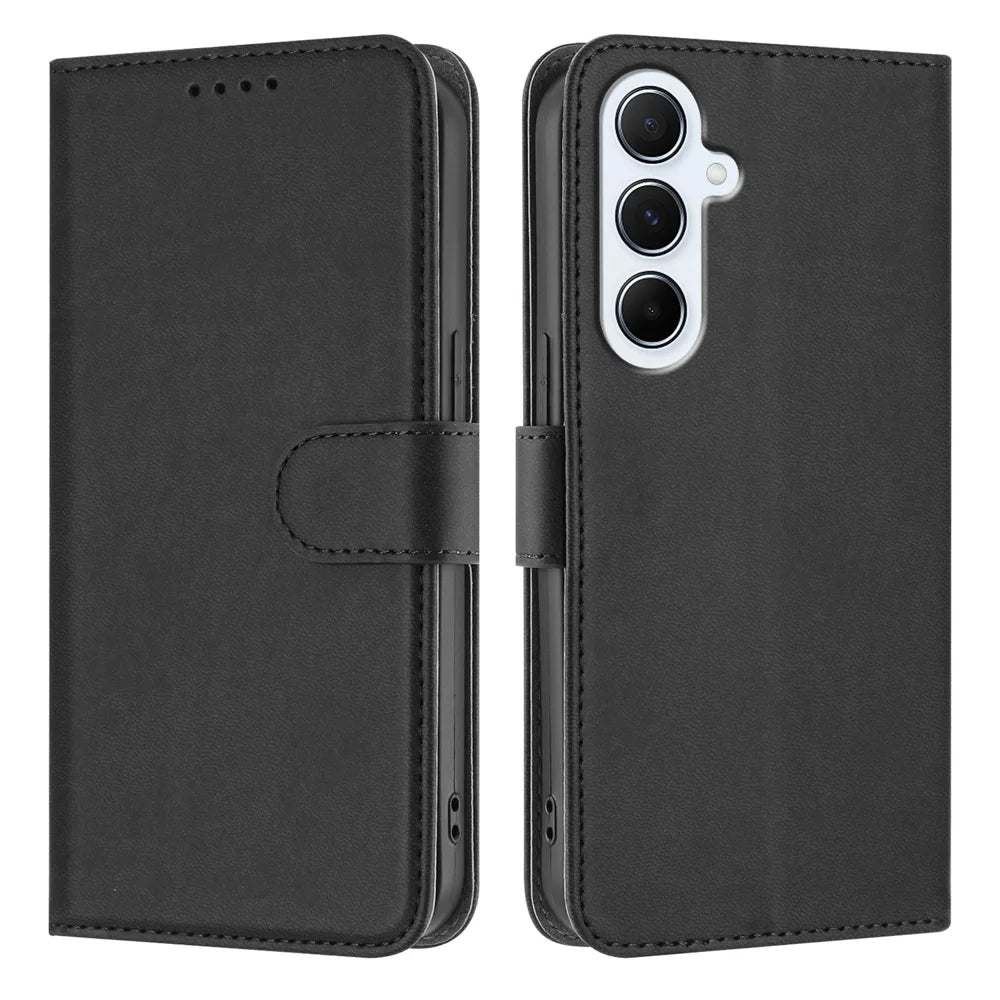 For Samsung Galaxy A36 5G / Galaxy A56 5G Leather Case Solid Color Phone Cover with Wallet - Black - 1